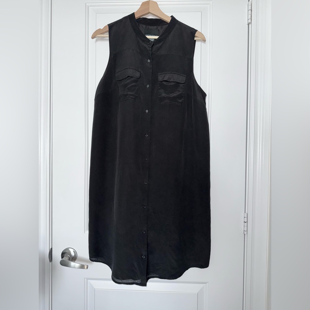 Cynthia Rowley Black Silk Button down Sleeveless Dress with pockets, size 12